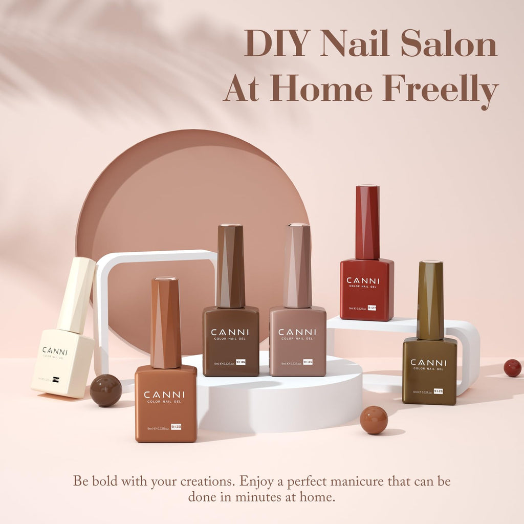 CANNI Brown Nude Gel Nail Polish Set – 6 Colors 9ml, Soak Off UV LED Kit for Winter Nude DIY Manicure