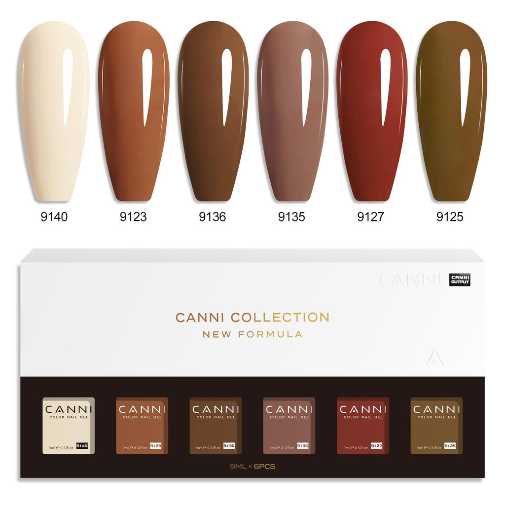 CANNI Brown Nude Gel Nail Polish Set – 6 Colors 9ml, Soak Off UV LED Kit for Winter Nude DIY Manicure