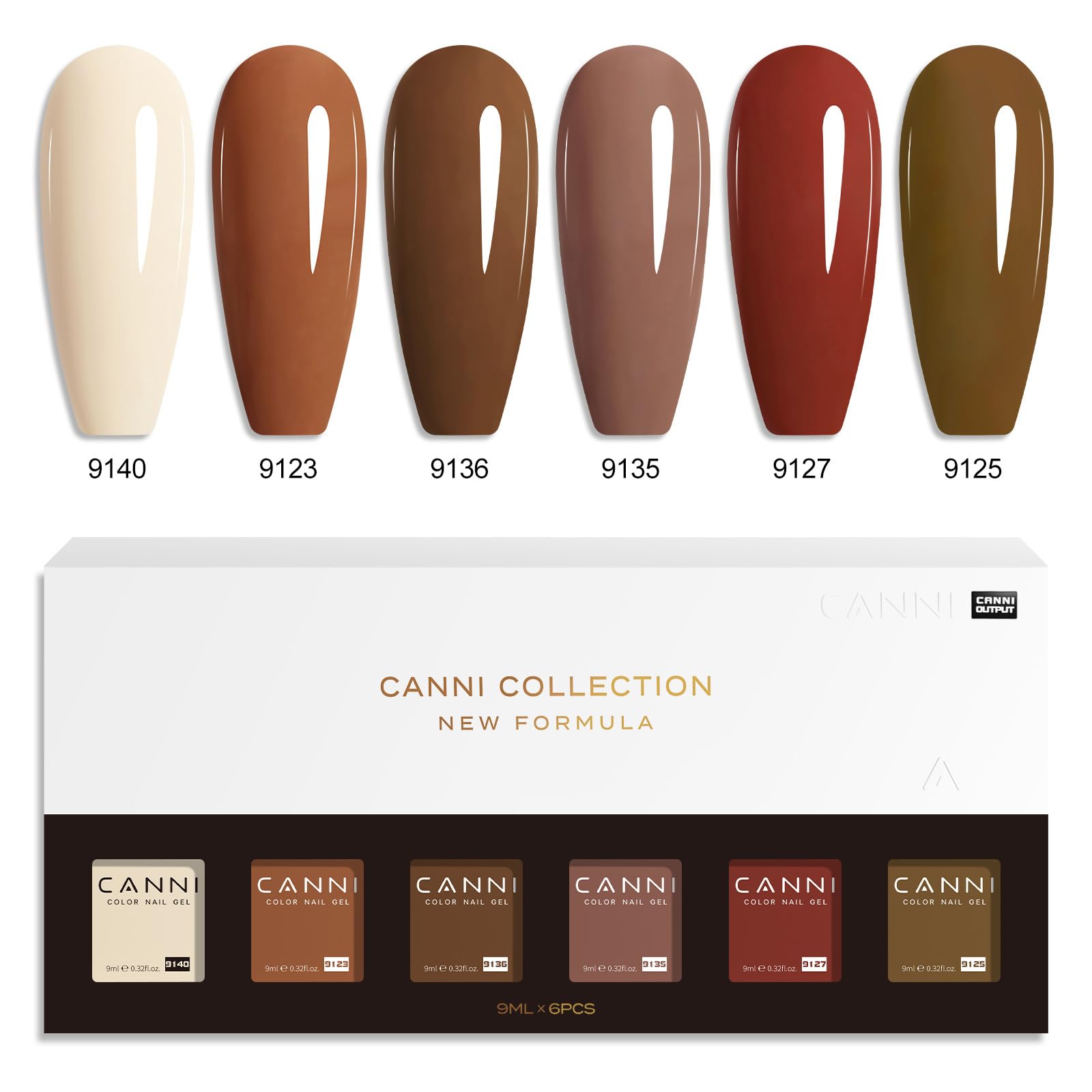 CANNI Brown Nude Gel Nail Polish Set – 6 Colors 9ml, Soak Off UV LED Kit for Winter Nude DIY Manicure