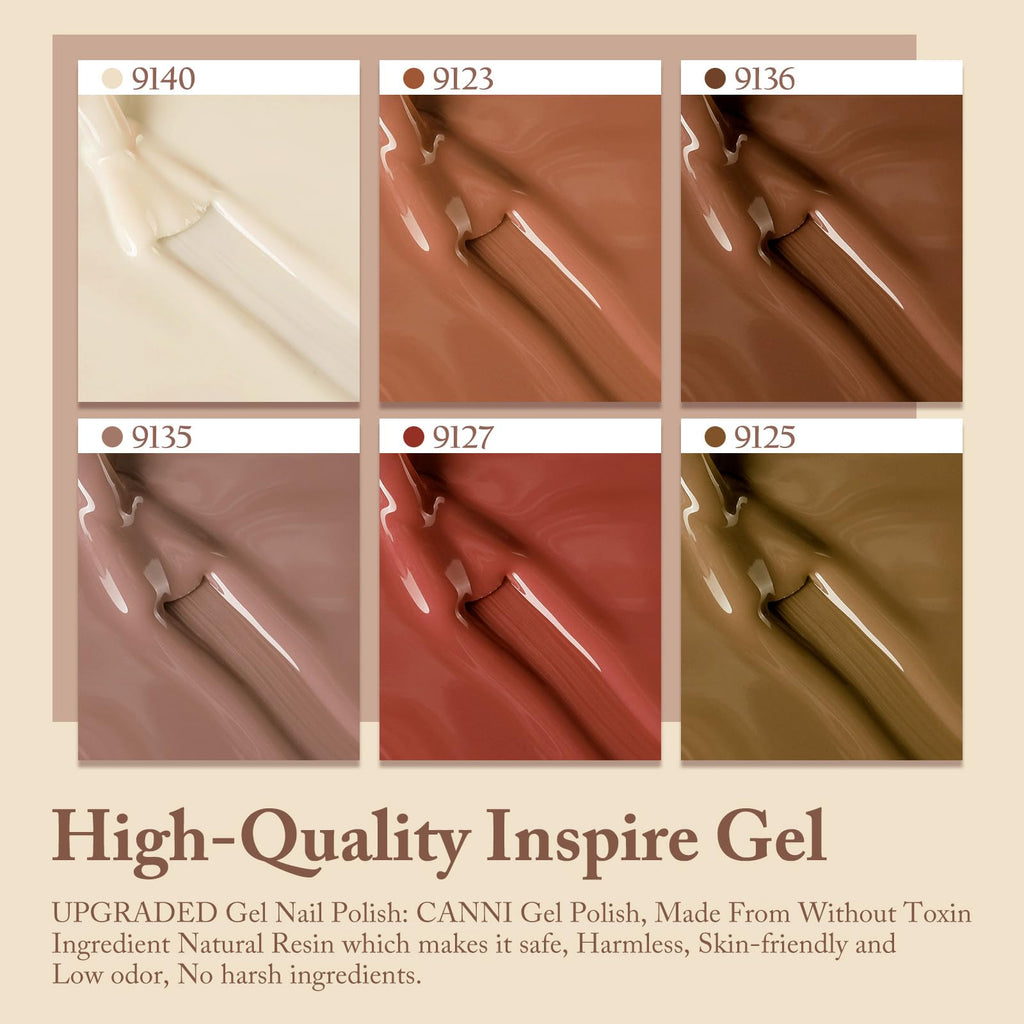 CANNI Brown Nude Gel Nail Polish Set – 6 Colors 9ml, Soak Off UV LED Kit for Winter Nude DIY Manicure
