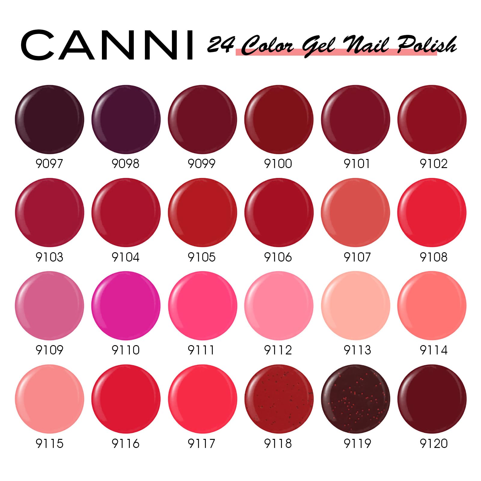CANNI 30-Pcs Red Gel Nail Polish Set – 9ml, Fire to Burgundy, Soak-Off UV/LED