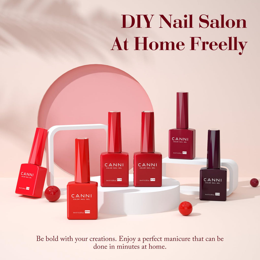 CANNI Red Gel Nail Polish Set – 6 Colors, 9ml | Soak-Off UV/LED Gel Kit