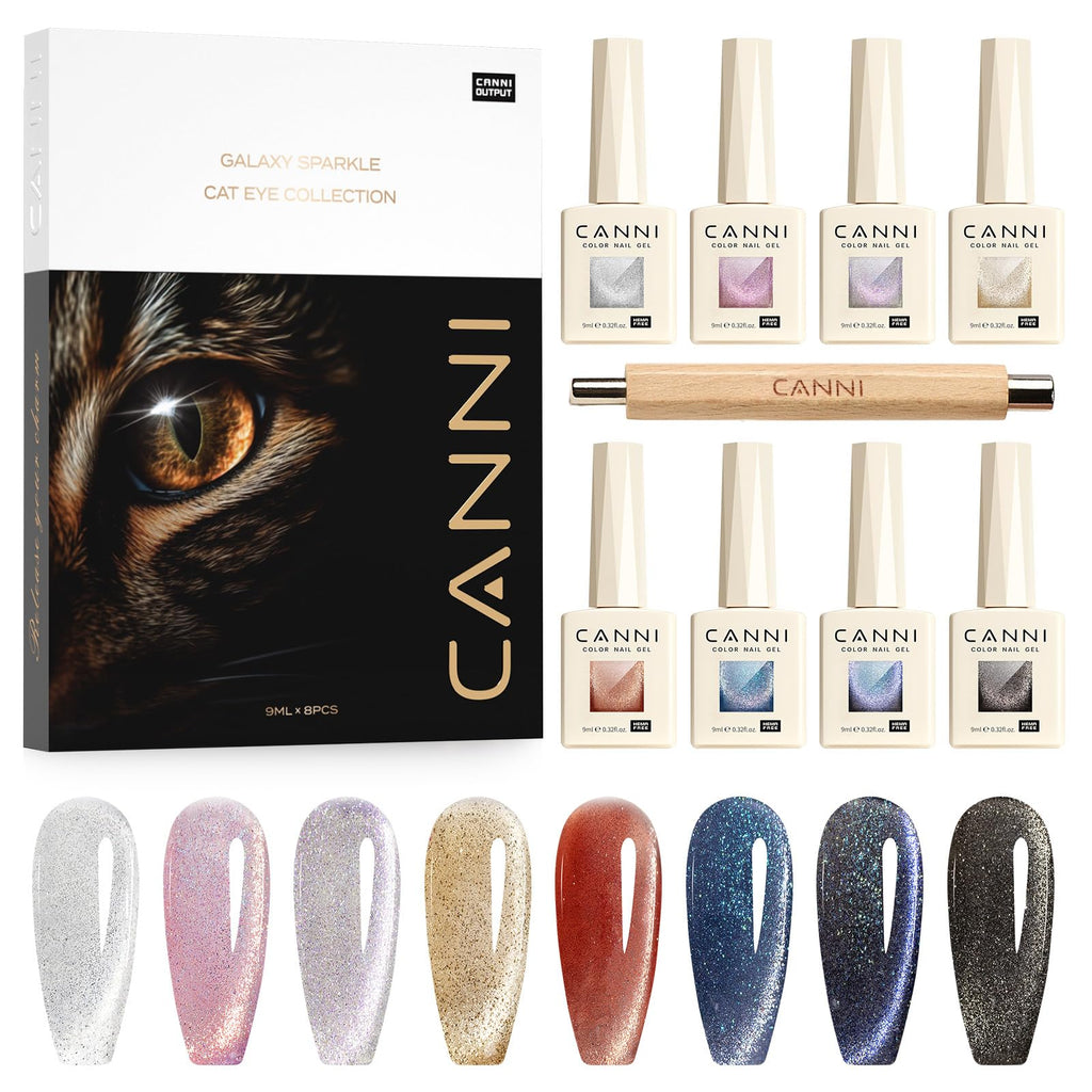 CANNI 8 Pcs 9ml Cat Eye Gel Nail Polish Set – Magnetic Shimmer Colors for DIY Salon Manicures