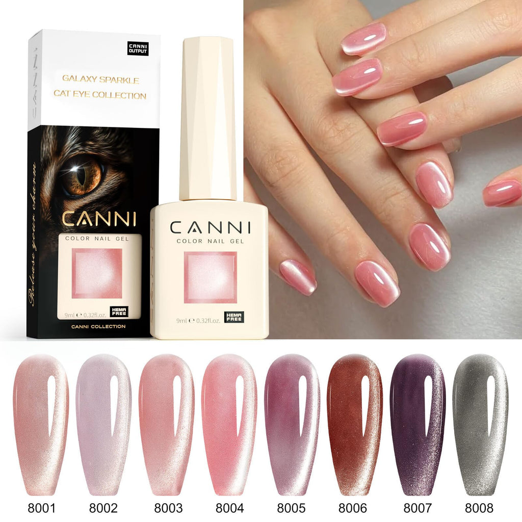 CANNI 8 Pcs Cat Eye Gel Nail Polish Set – 9 ml Magnetic Shimmer Colors