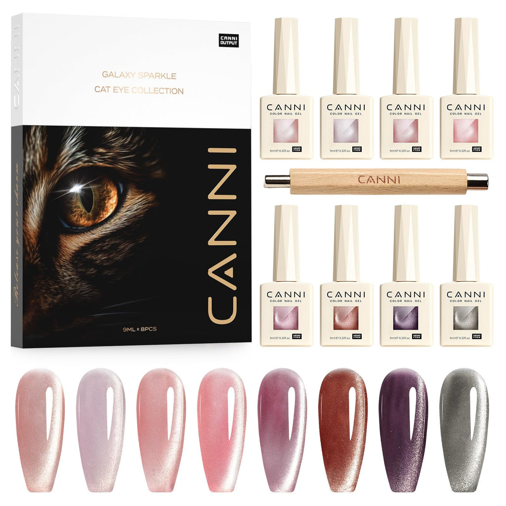 CANNI 8 Pcs Cat Eye Gel Nail Polish Set – 9 ml Magnetic Shimmer Colors
