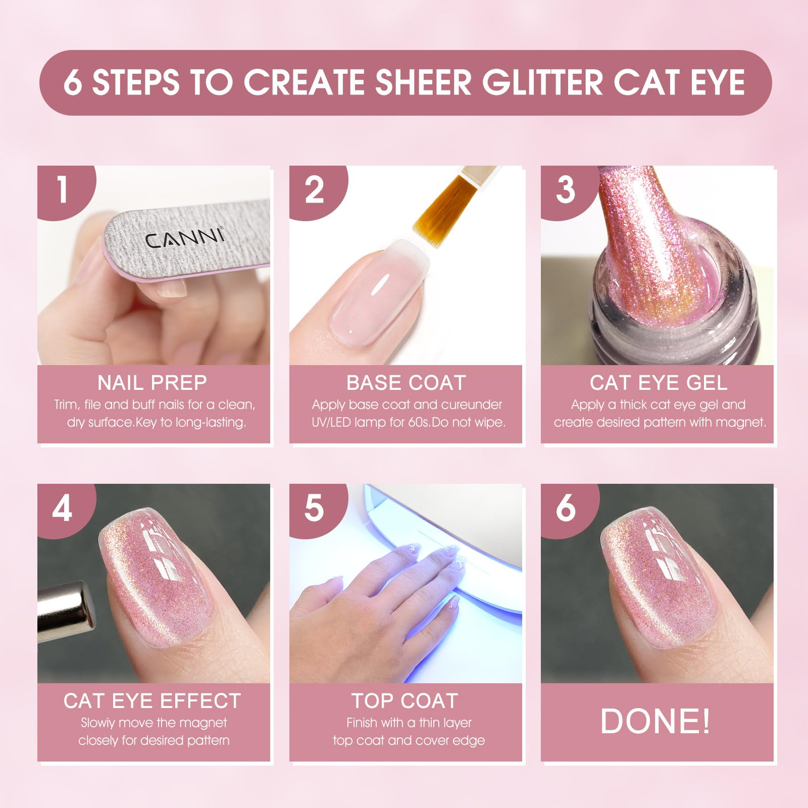 CANNI 8 Pcs Cat Eye Gel Nail Polish Set – 9 ml Magnetic Shimmer Colors