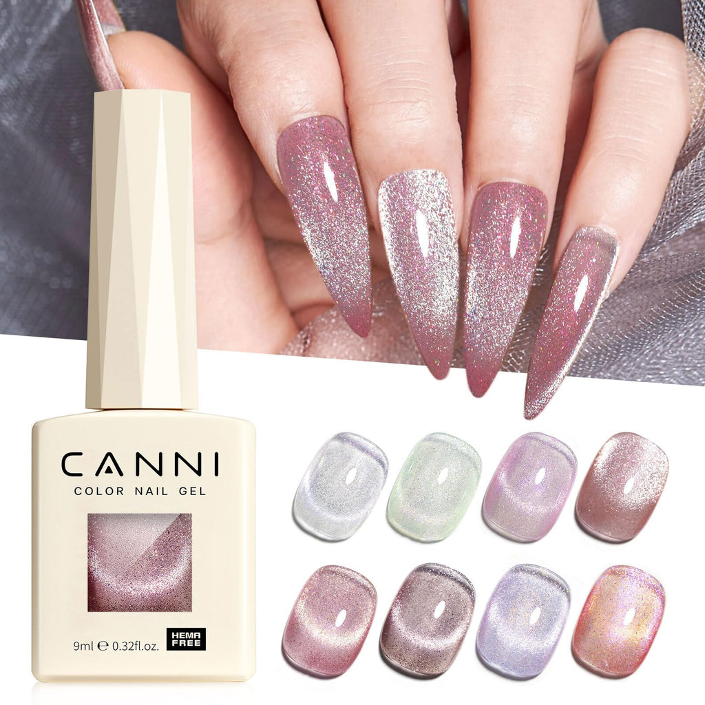 CANNI 8-Pcs Cat Eye Gel Nail Polish Set – 9ml Magnetic Shimmer Colors Kit