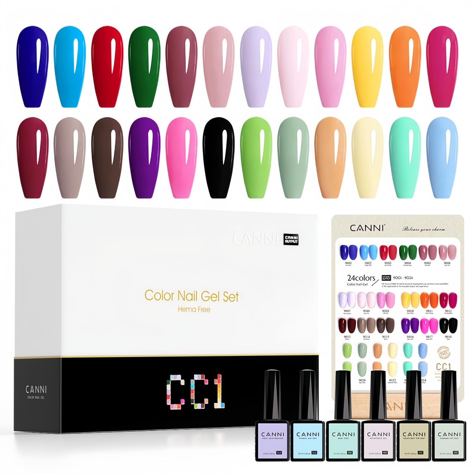 CANNI CC1 30Pcs Gel Nail Polish Set – 9ml Bottles, 30 Colors, HEMA-Free, Soak Off