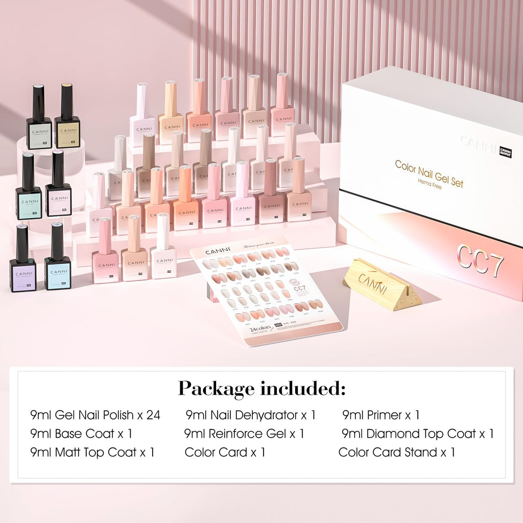 CANNI CC7 30 Pcs 9ml Hema-Free Jelly Gel Nail Polish Set with Base & Top Coat – At-Home Salon Kit