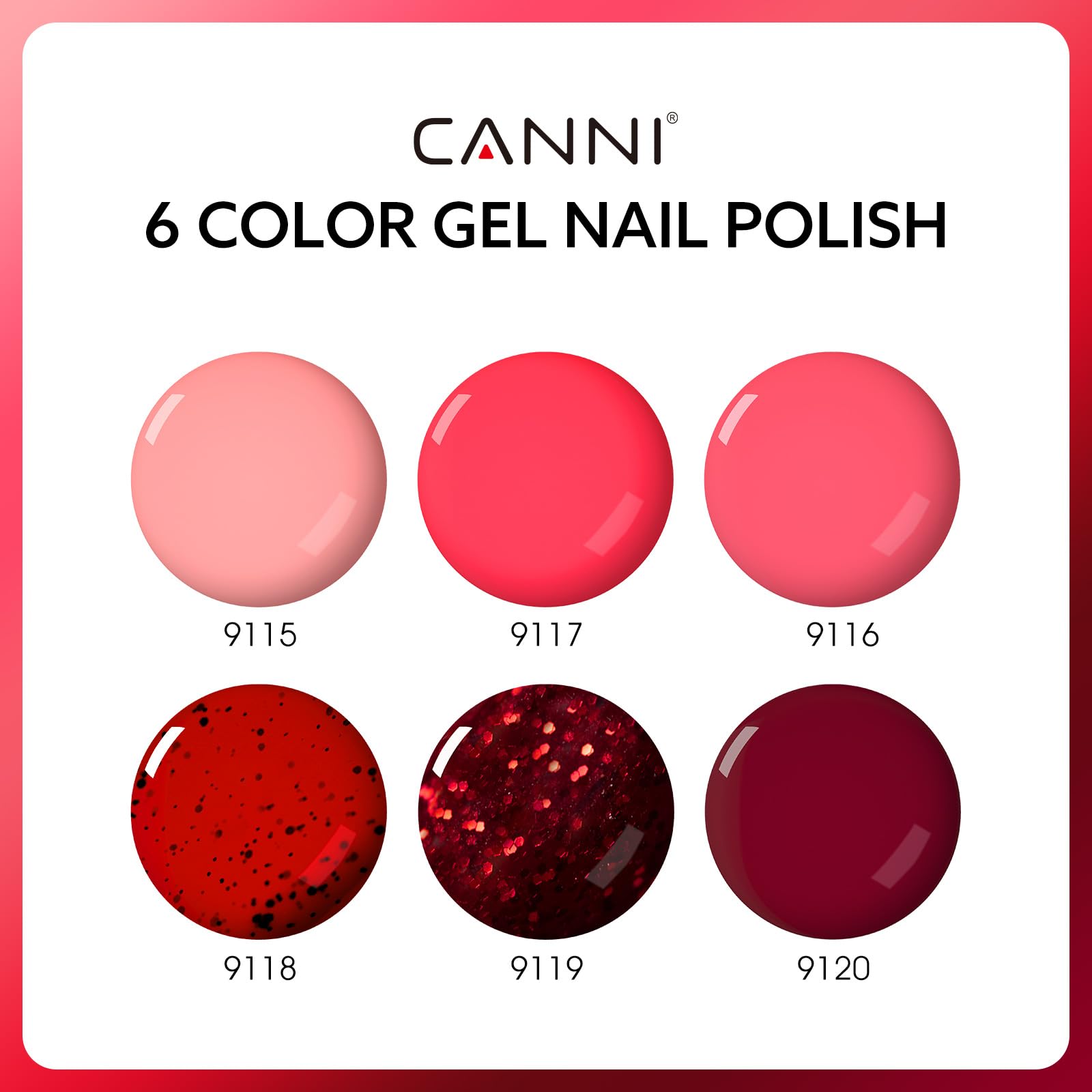 CANNI 6 Colors 9 ml Hema-Free Glitter Red Gel Nail Polish Set – Soak Off LED Gel Kit for Home Manicure