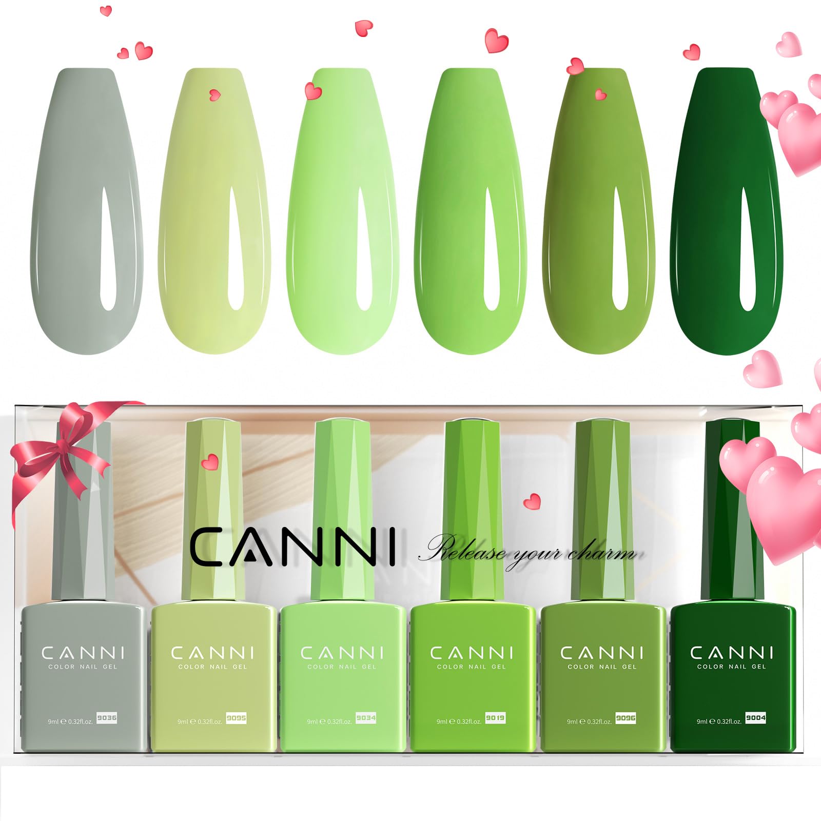 CANNI 6Pcs Emerald Green Gel Nail Polish Set – HEMA-Free, 9ml Each | Forest & Olive Shades
