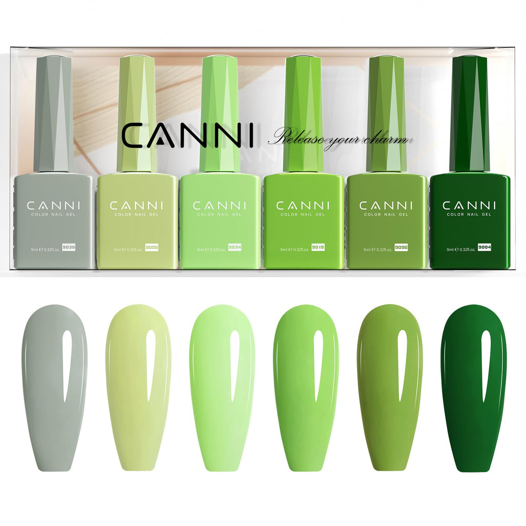 CANNI 6Pcs Emerald Green Gel Nail Polish Set – HEMA-Free, 9ml Each | Forest & Olive Shades