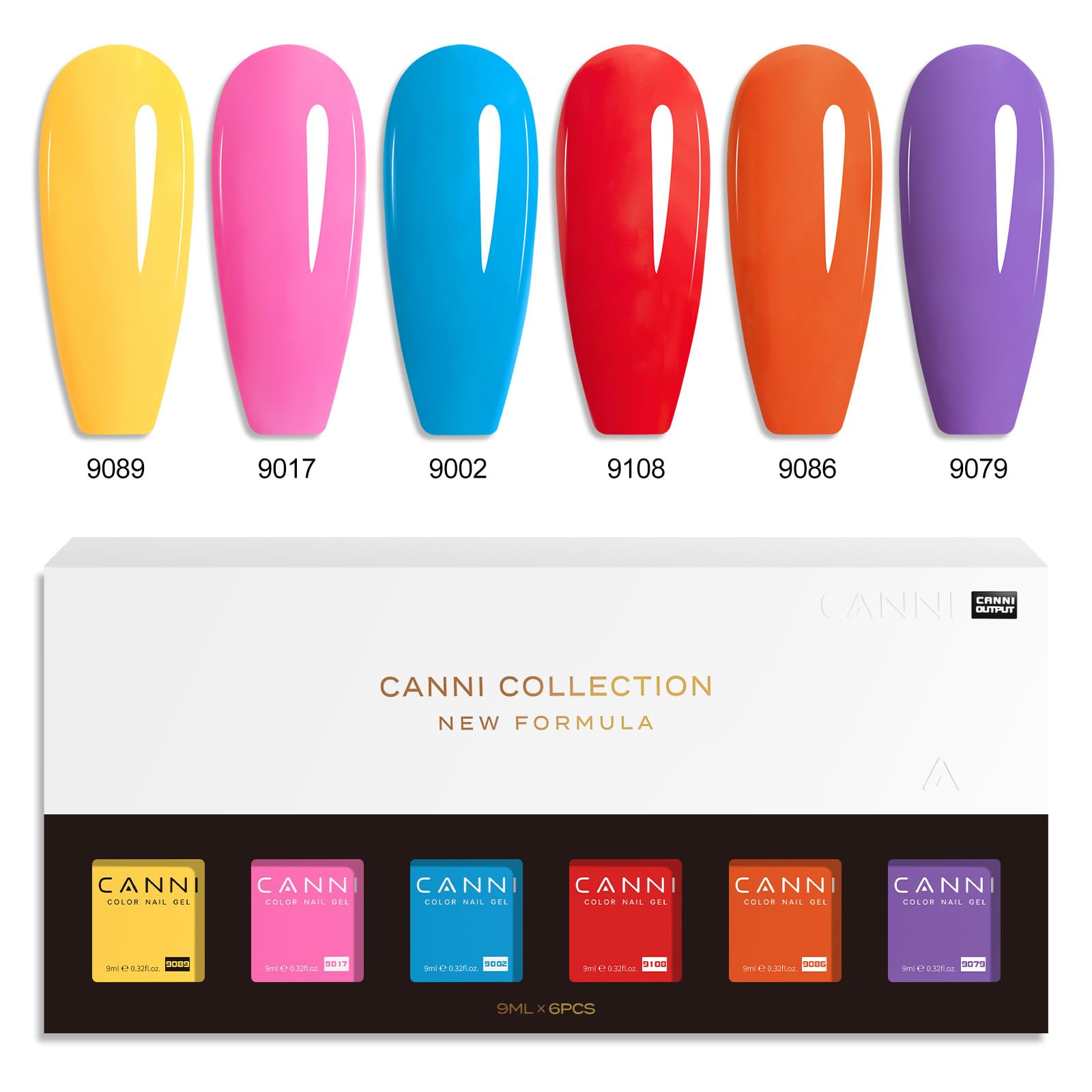 CANNI Gel Nail Polish Set – Bright Rainbow 6 Colors, 9ml | High Gloss UV/LED