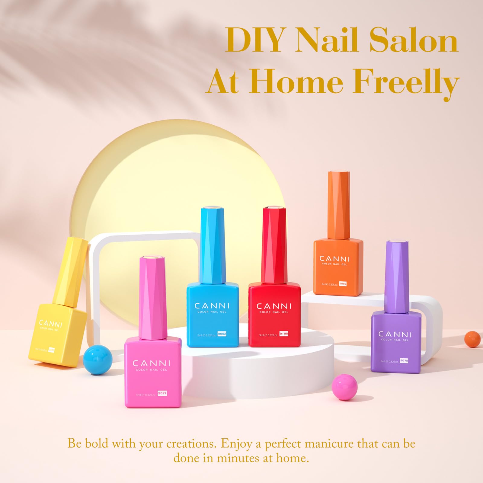 CANNI Gel Nail Polish Set – Bright Rainbow 6 Colors, 9ml | High Gloss UV/LED