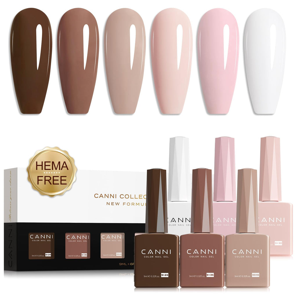 CANNI Gel Nail Polish Kit – 6 Nude Pink Colors (9ml) | Soak-Off Gel Polish Set for DIY Manicure