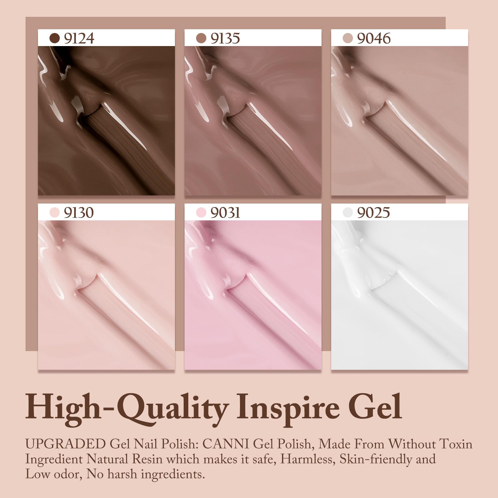 CANNI Gel Nail Polish Kit – 6 Nude Pink Colors (9ml) | Soak-Off Gel Polish Set for DIY Manicure
