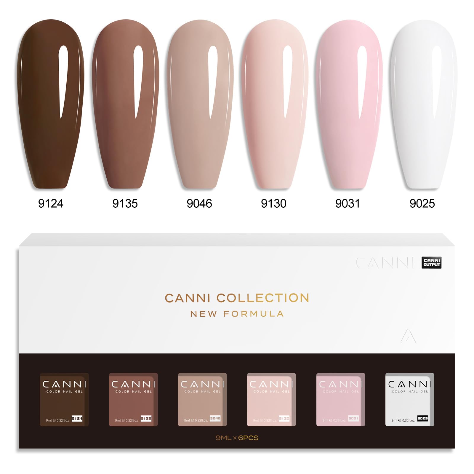 CANNI Gel Nail Polish Kit – 6 Nude Pink Colors (9ml) | Soak-Off Gel Polish Set for DIY Manicure
