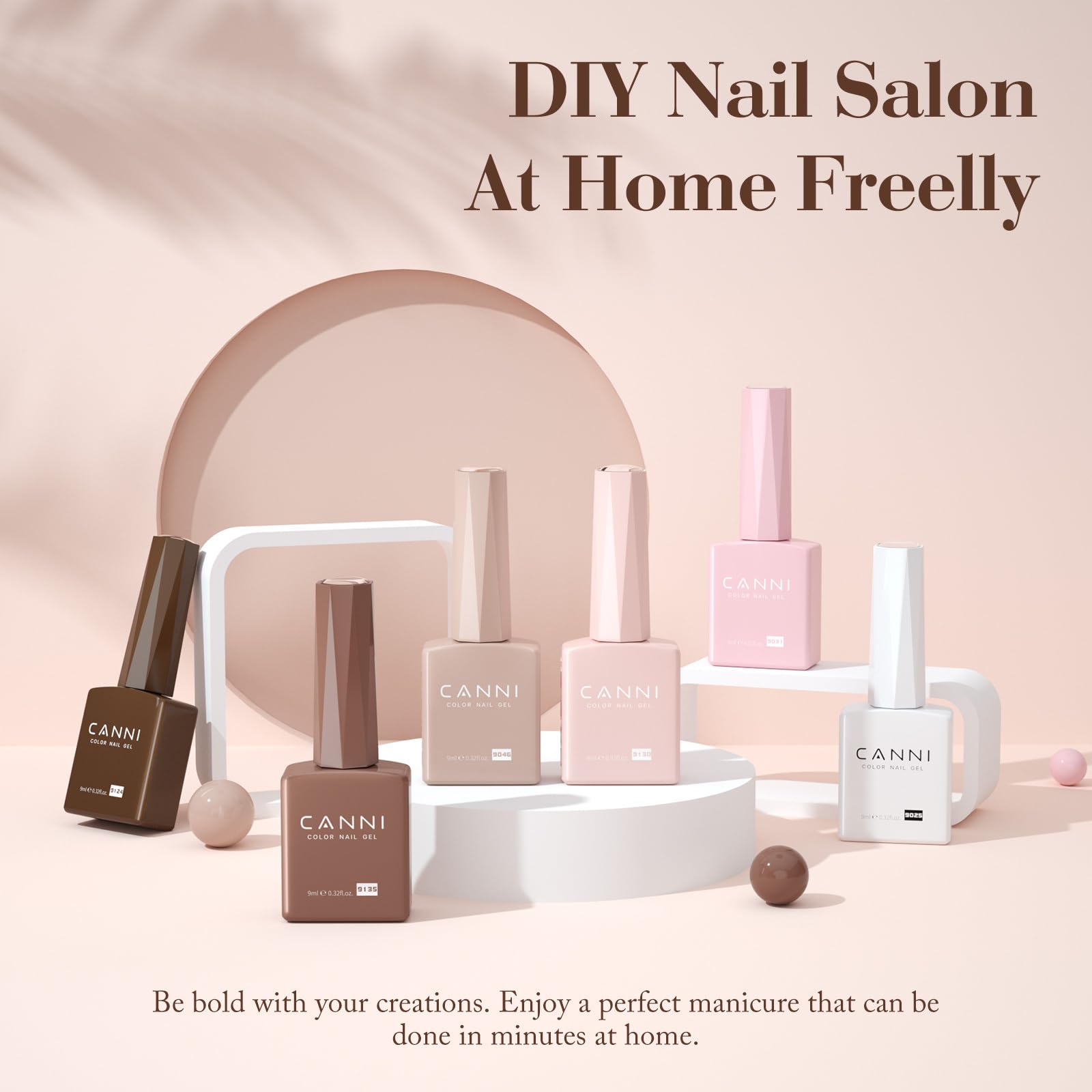 CANNI Gel Nail Polish Kit – 6 Nude Pink Colors (9ml) | Soak-Off Gel Polish Set for DIY Manicure