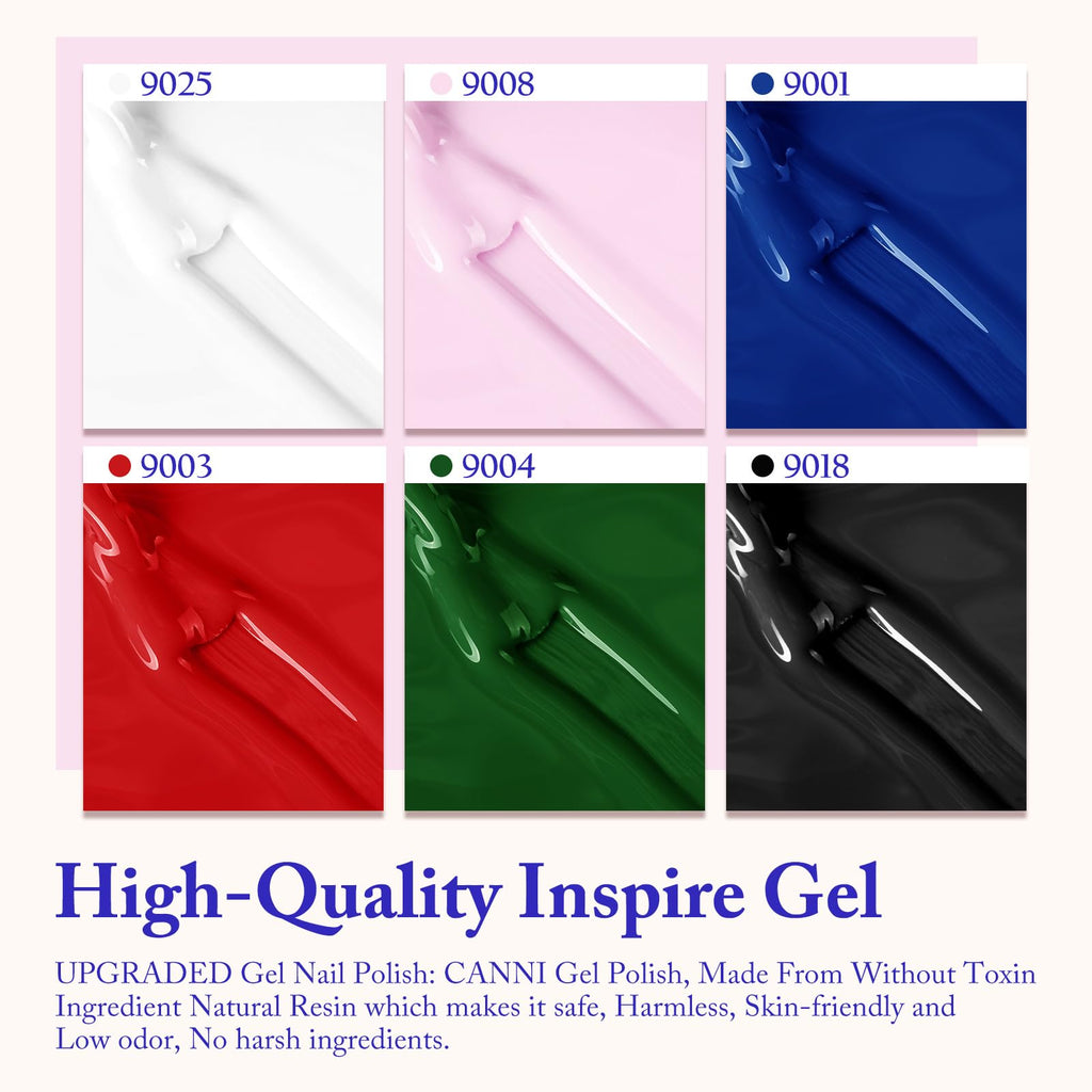 CANNI Gel Nail Polish Set – 6 Classic Colors, HEMA-Free, Soak-Off UV/LED Gel