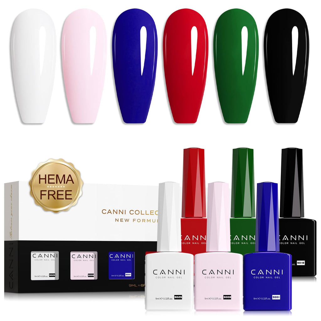 CANNI Gel Nail Polish Set – 6 Classic Colors, HEMA-Free, Soak-Off UV/LED Gel