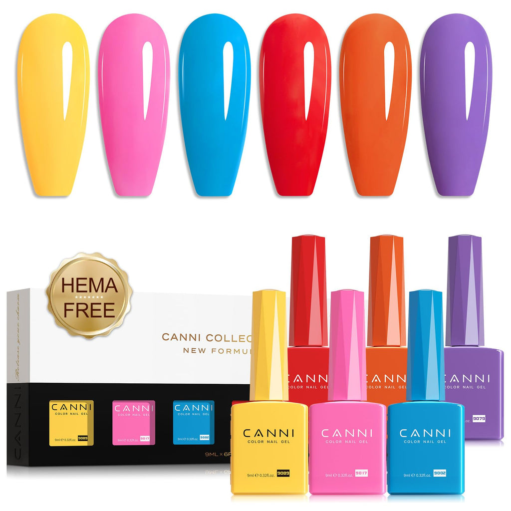 CANNI Gel Nail Polish Set – Bright Rainbow 6 Colors, 9ml | High Gloss UV/LED