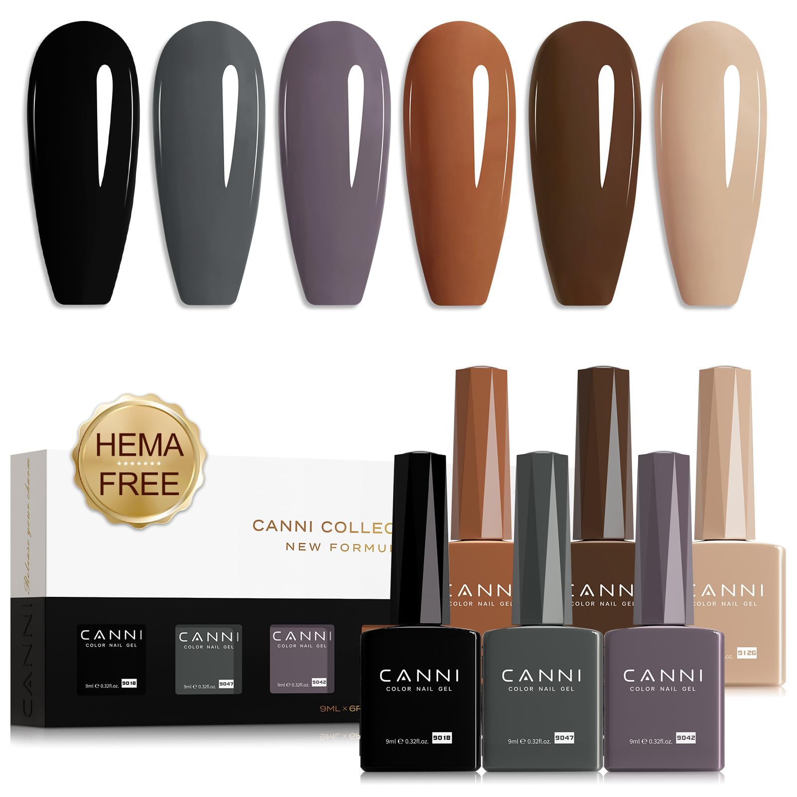 CANNI Gel Nail Polish Set – 6 Winter Neutral Shades (9ml) for DIY Manicure & Salon Nails