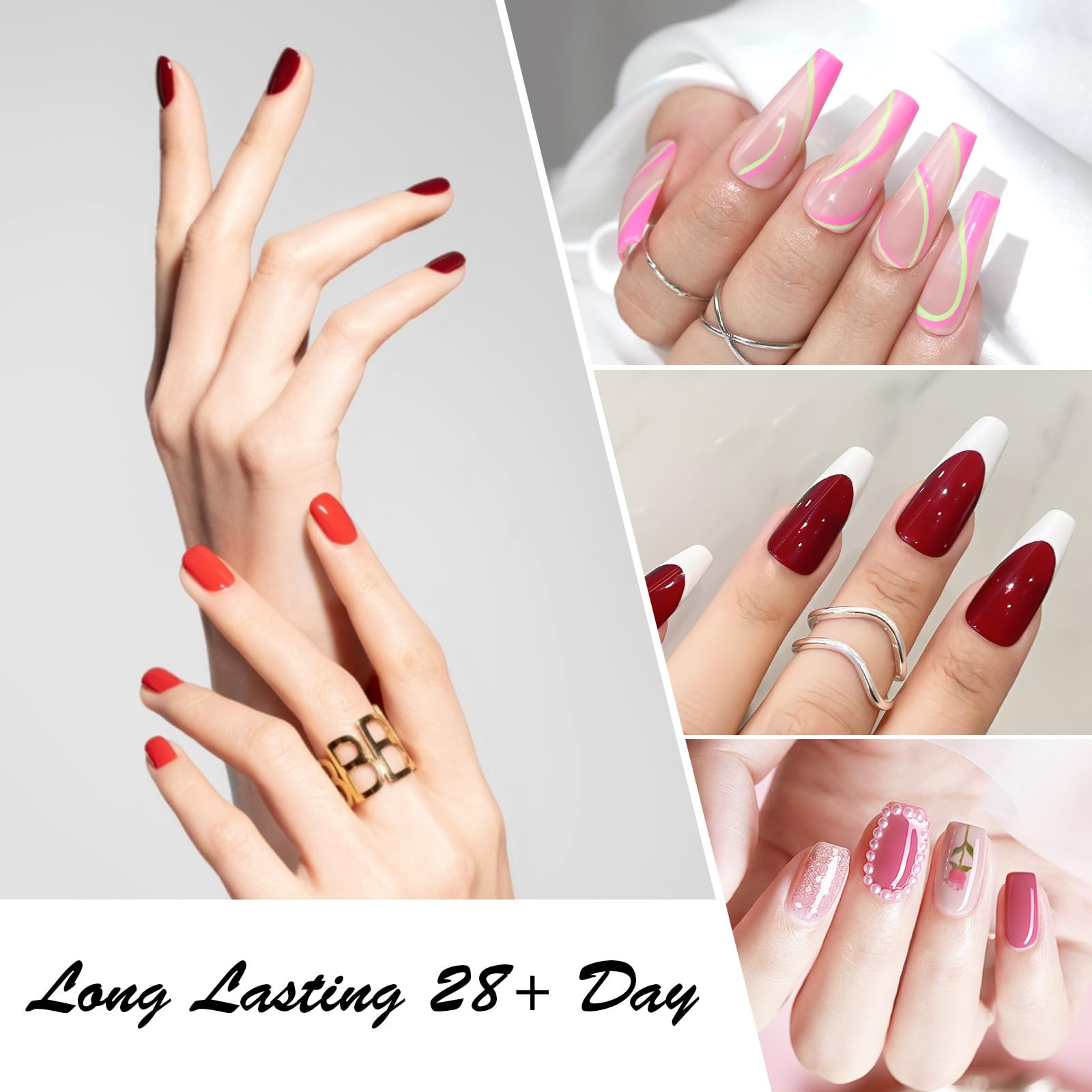 CANNI 30-Pcs Red Gel Nail Polish Set – 9ml, Fire to Burgundy, Soak-Off UV/LED