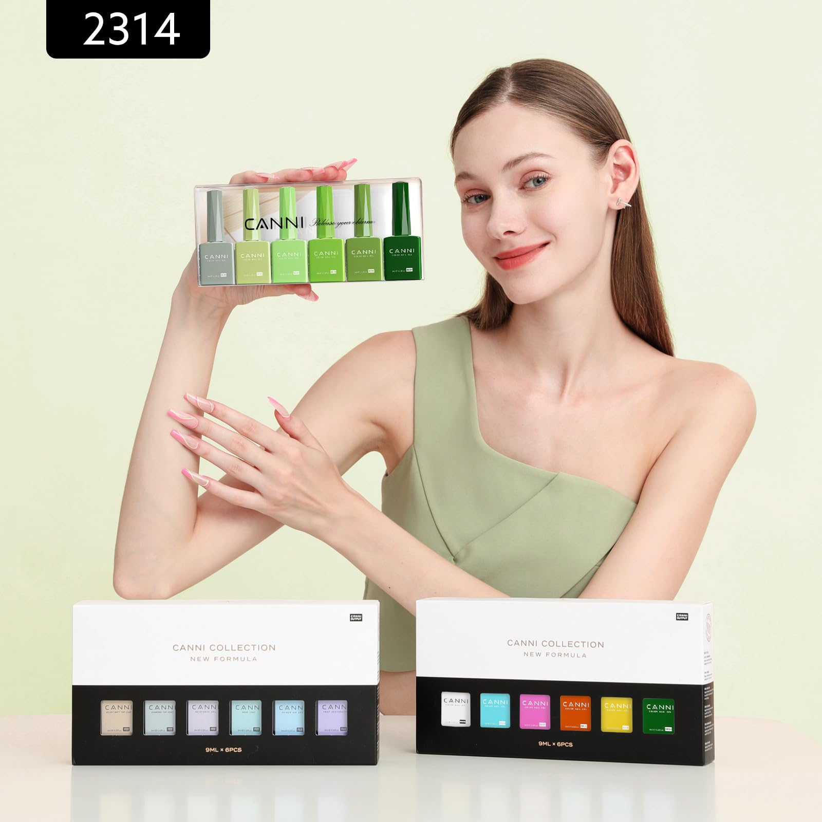 CANNI 6Pcs Emerald Green Gel Nail Polish Set – HEMA-Free, 9ml Each | Forest & Olive Shades