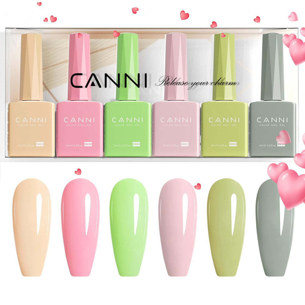 CANNI 6-Piece 9ml Pastel Gel Nail Polish Set – HEMA-Free, Long-Lasting Candy Colors