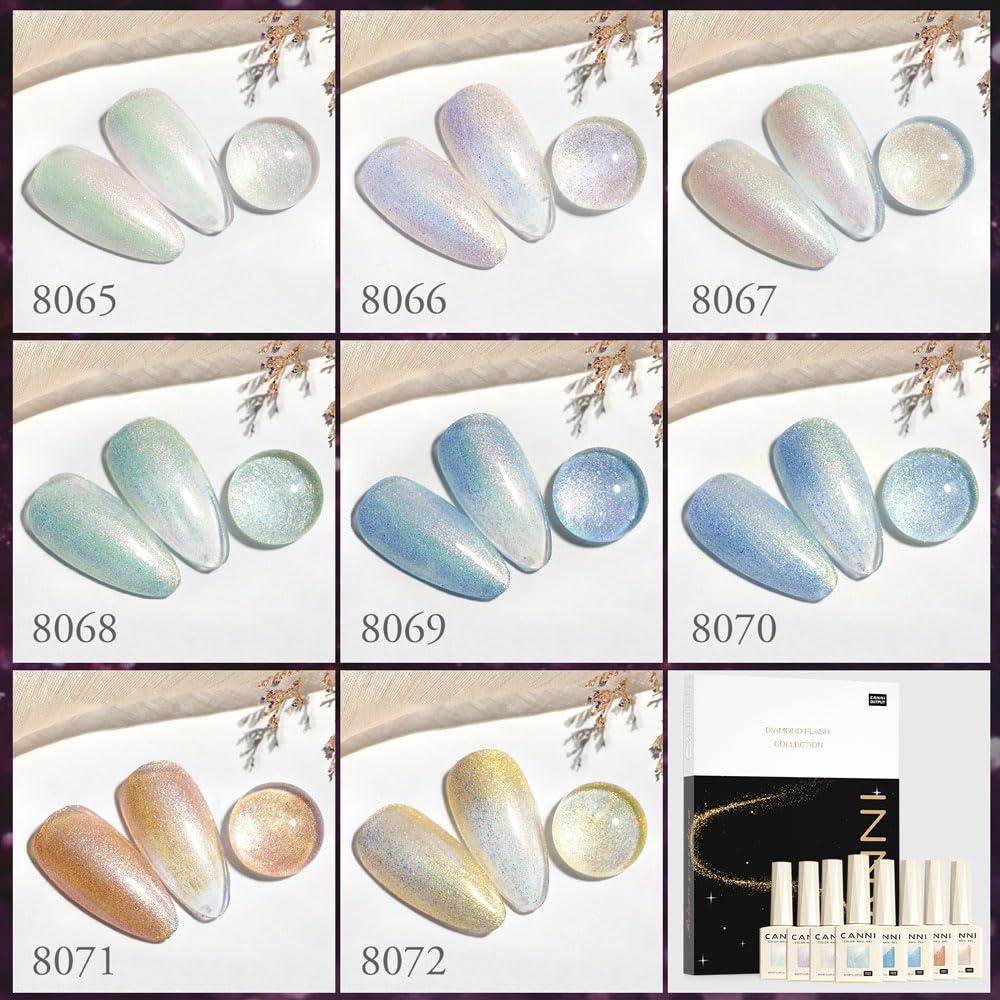 CANNI Glitter Gel Nail Polish Set – 8 Pcs, 9 ml Each, Soak Off, UV/LED Ready