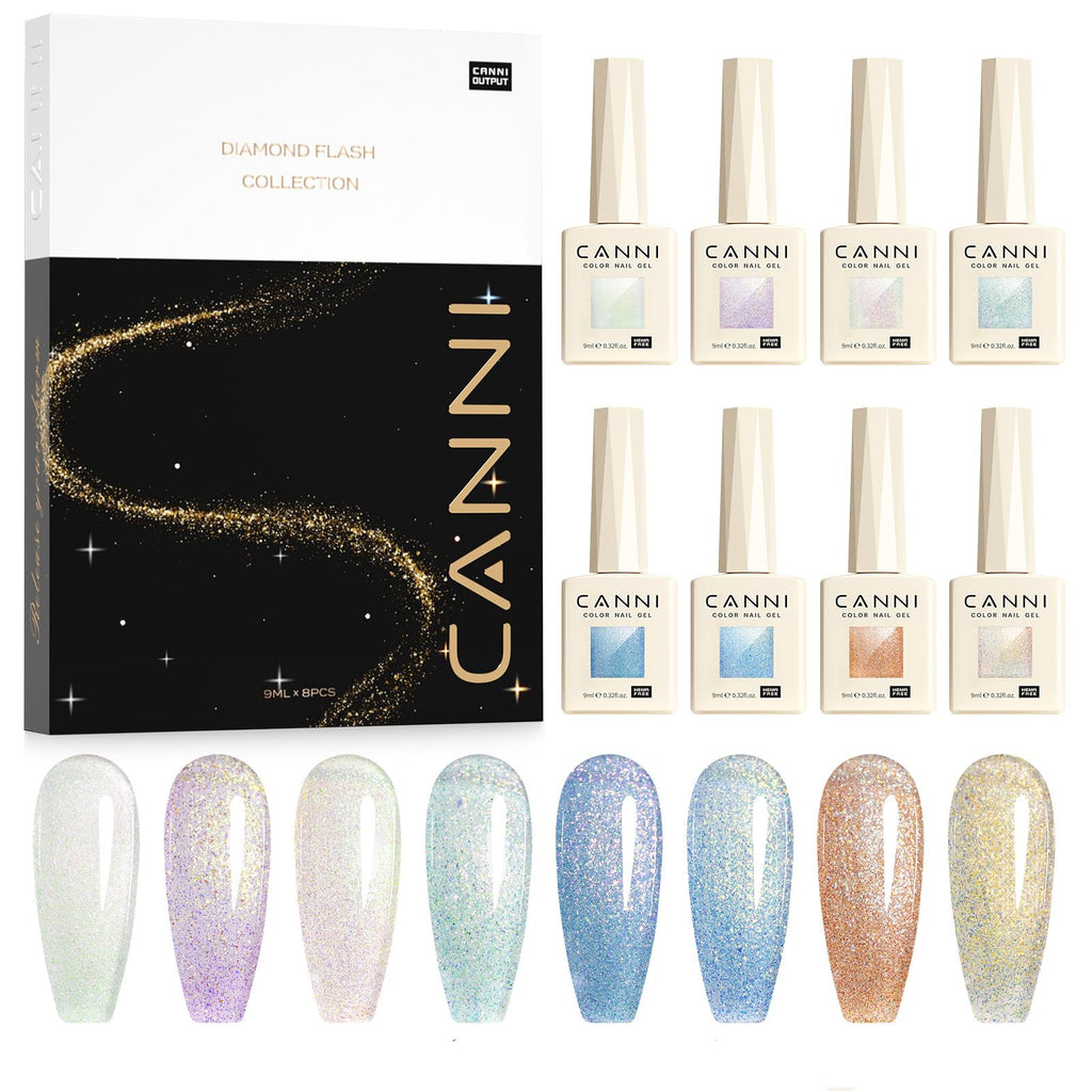 CANNI Glitter Gel Nail Polish Set – 8 Pcs, 9 ml Each, Soak Off, UV/LED Ready
