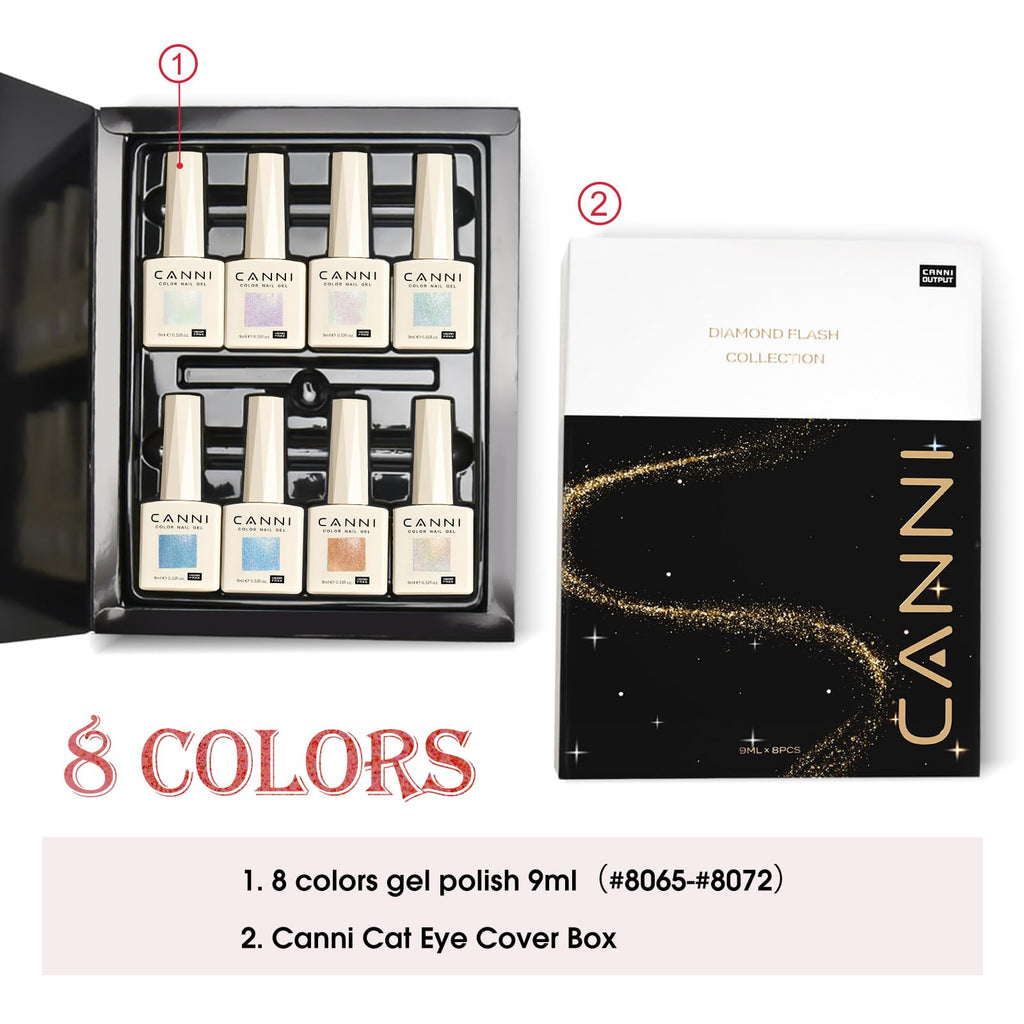 CANNI Glitter Gel Nail Polish Set – 8 Pcs, 9 ml Each, Soak Off, UV/LED Ready