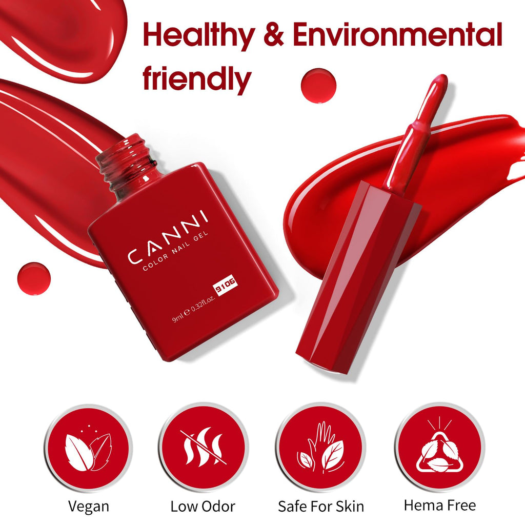 CANNI 30-Pcs Red Gel Nail Polish Set – 9ml, Fire to Burgundy, Soak-Off UV/LED
