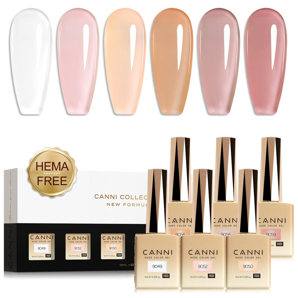 CANNI Jelly Gel Nail Polish Set – 6 Colors, 9ML, Soak Off UV/LED for French Manicure