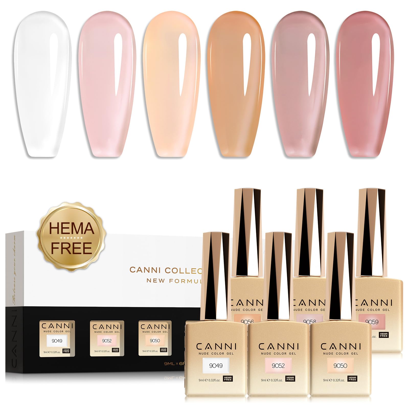 CANNI Jelly Gel Nail Polish Set – 6 Colors, 9ML, Soak Off UV/LED for French Manicure