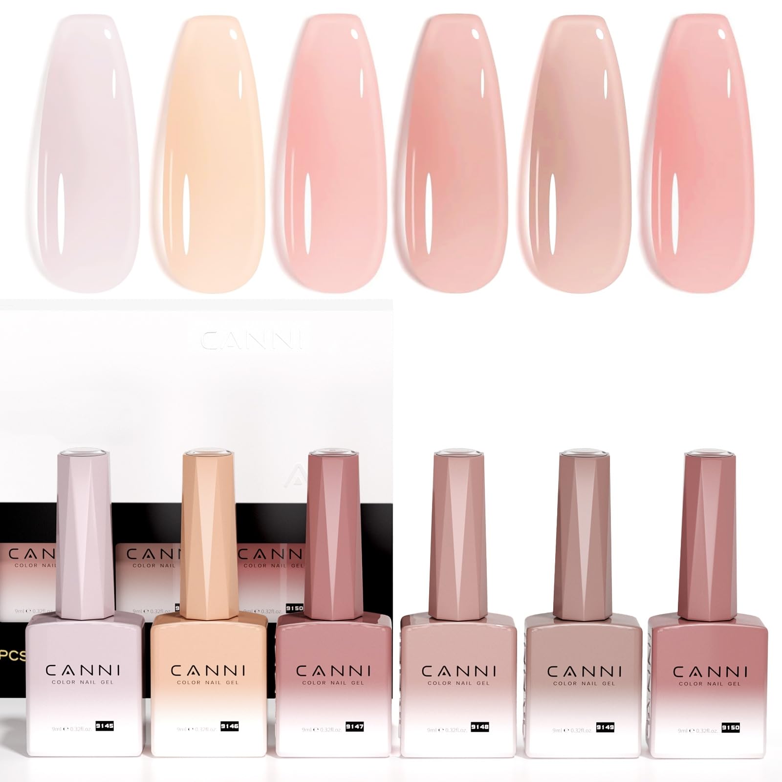 CANNI Jelly Gel Nail Polish Set — 6 Neutral Colors, 9ml Each