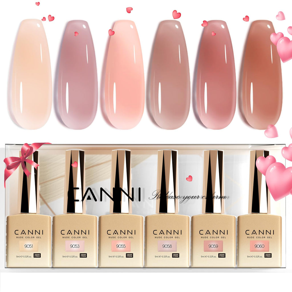CANNI 6pcs 9ml Jelly Nude Pink Gel Nail Polish Set – HEMA-Free, Long-Lasting Gel Kit