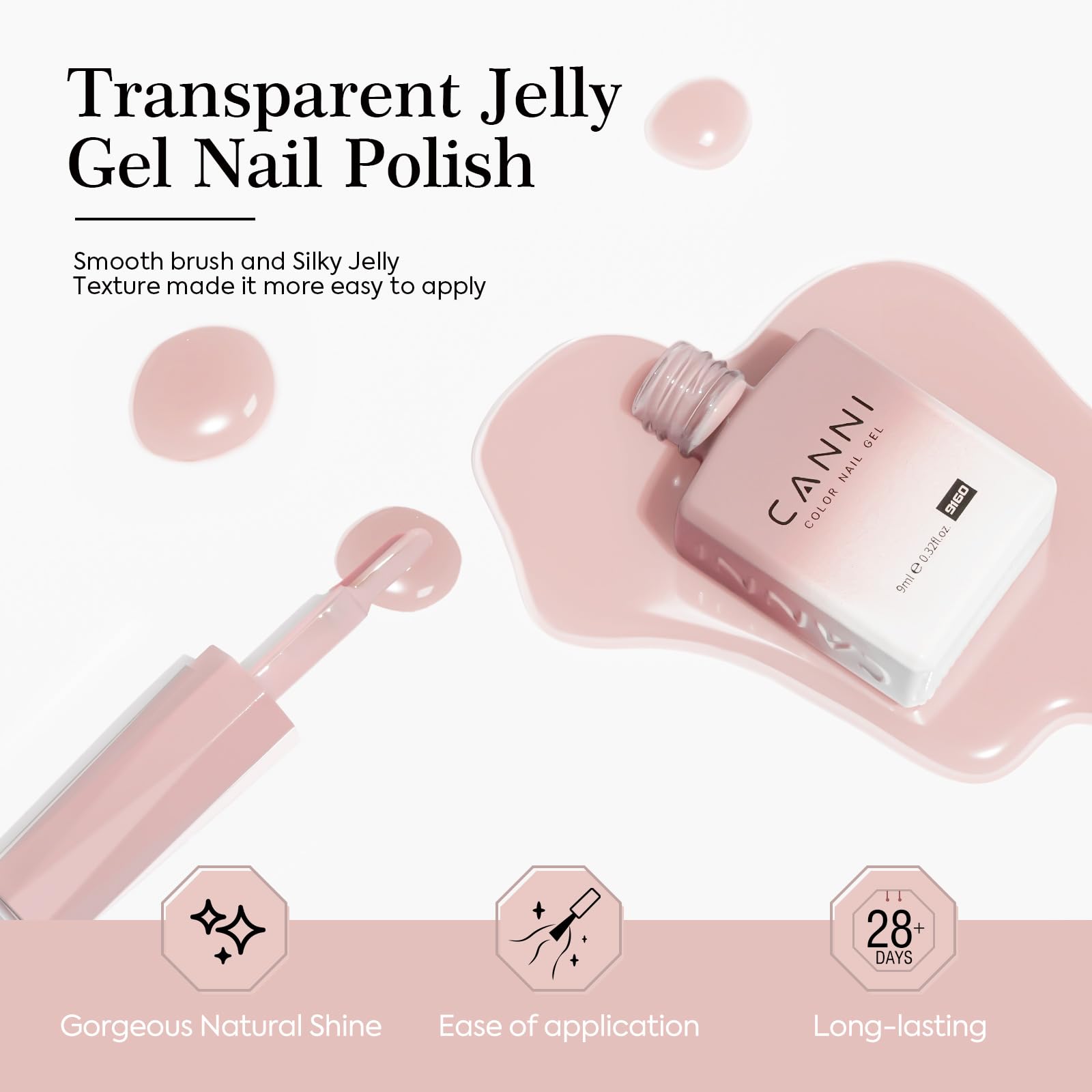 CANNI Jelly Nude Pink Gel Nail Polish Set – 6x9ml Soak-Off LED Gel Kit, Neutral Milky Shades