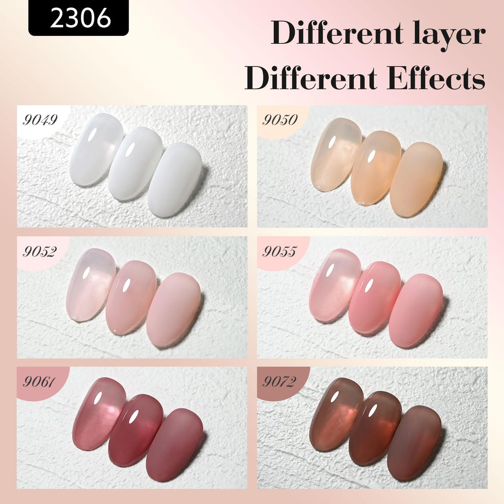 CANNI 9ml Hema-Free Jelly Gel Nail Polish Set – 6Pcs Nude Pink Milky White | Soak-Off LED Manicure Kit