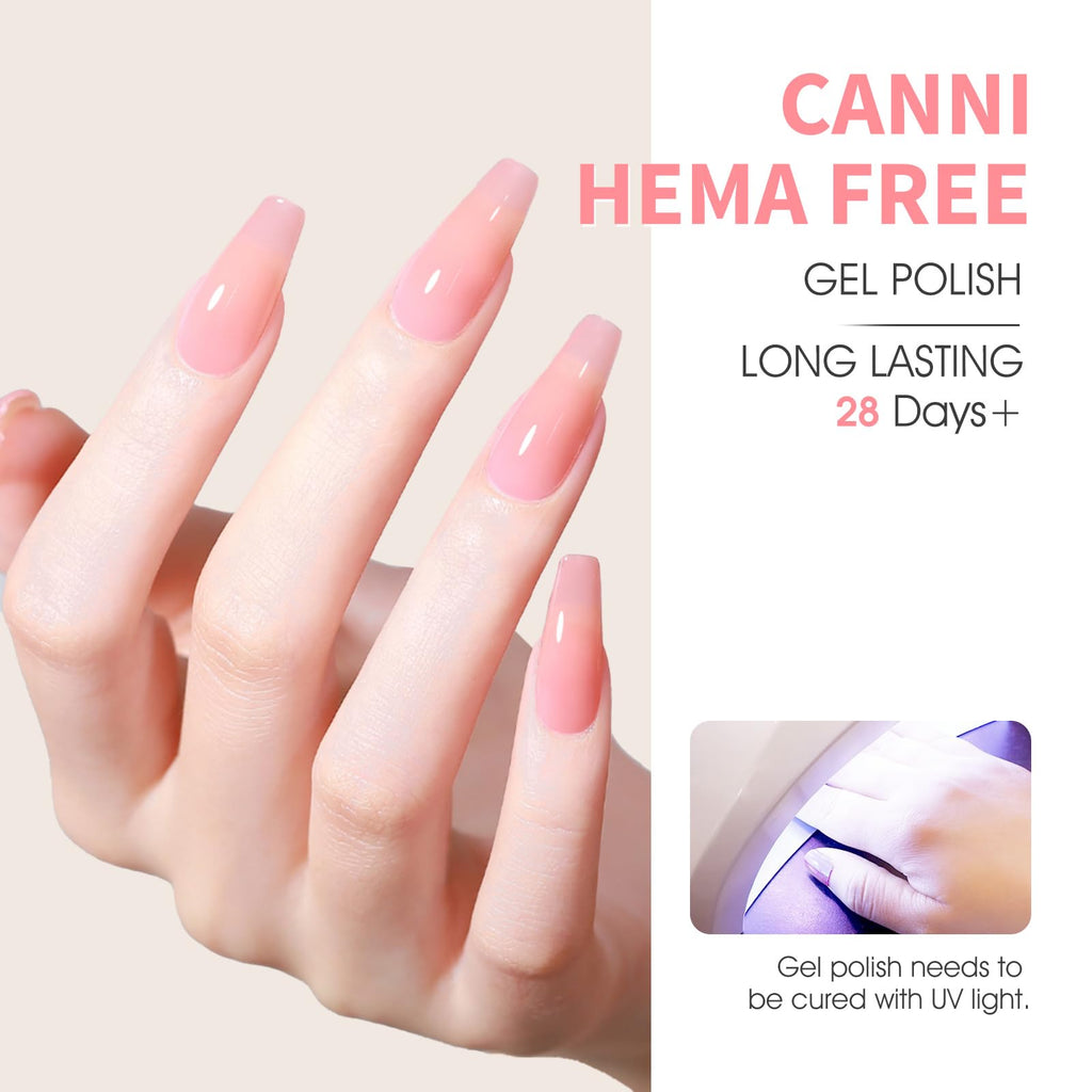CANNI 6pcs 9ml Jelly Nude Pink Gel Nail Polish Set – HEMA-Free, Long-Lasting Gel Kit