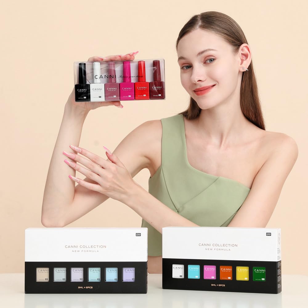CANNI 9ml Hema-Free Jelly Gel Nail Polish Set – 6Pcs Nude Pink Milky White | Soak-Off LED Manicure Kit