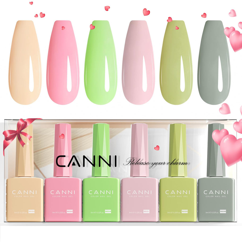 CANNI 6-Piece 9ml Pastel Gel Nail Polish Set – HEMA-Free, Long-Lasting Candy Colors