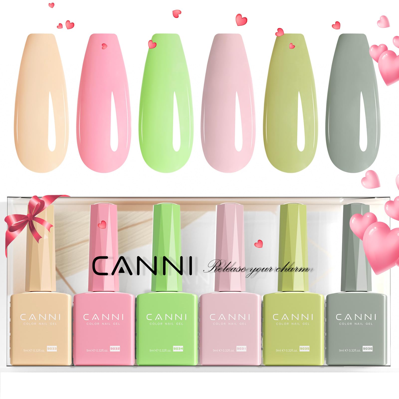 CANNI 6-Piece 9ml Pastel Gel Nail Polish Set – HEMA-Free, Long-Lasting Candy Colors