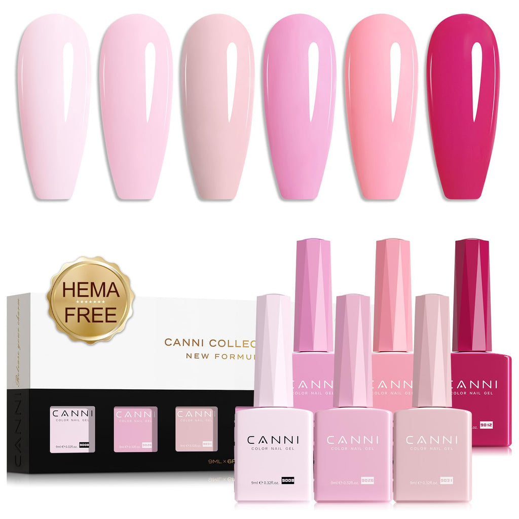 CANNI Pink Gel Nail Polish Set – 6 Soft Rose & Light Pink, 9ml, Soak-Off UV/LED
