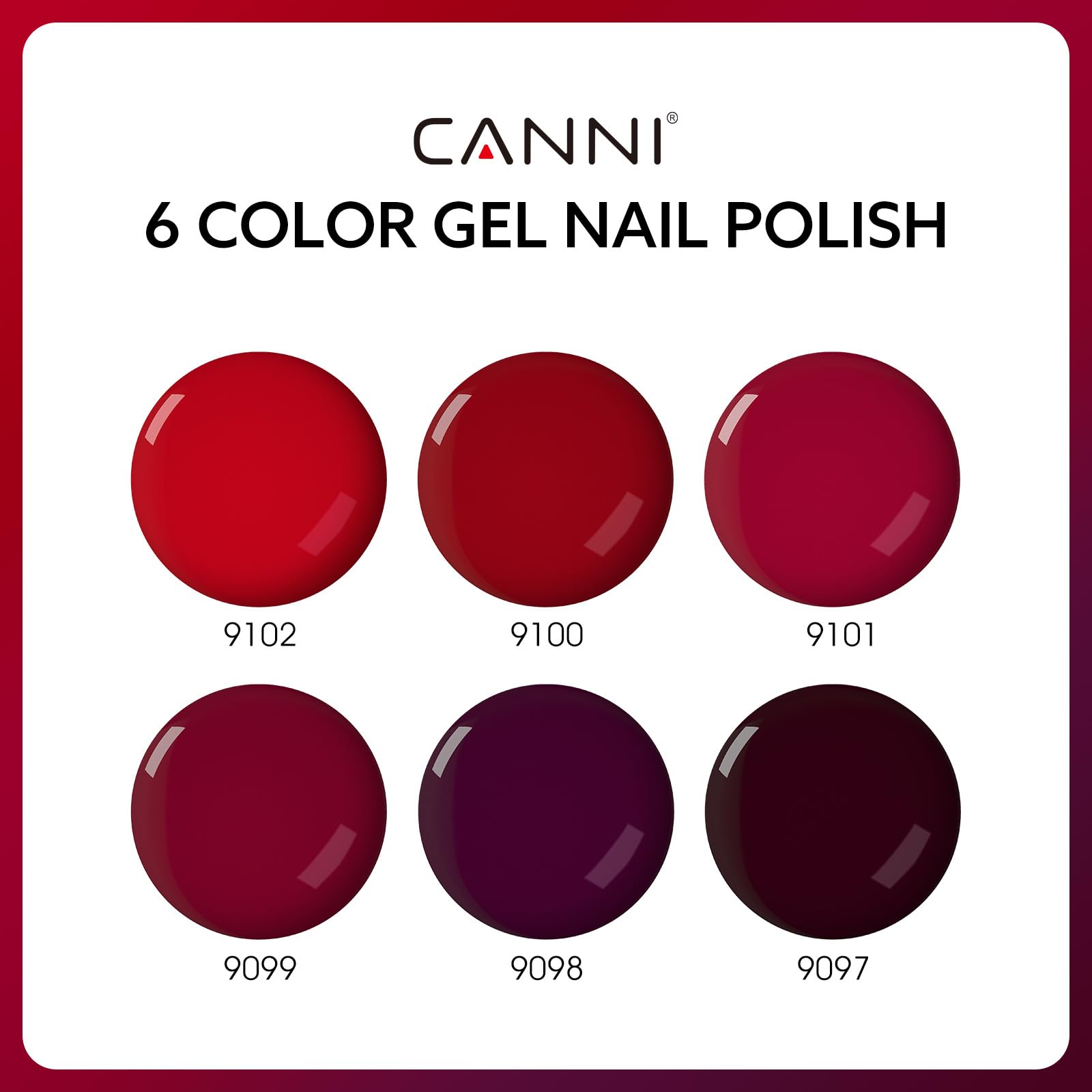 CANNI 6 Colors 9ml HEMA-FREE Dark Red Gel Polish Set – Deep Cherry Burgundy Kit