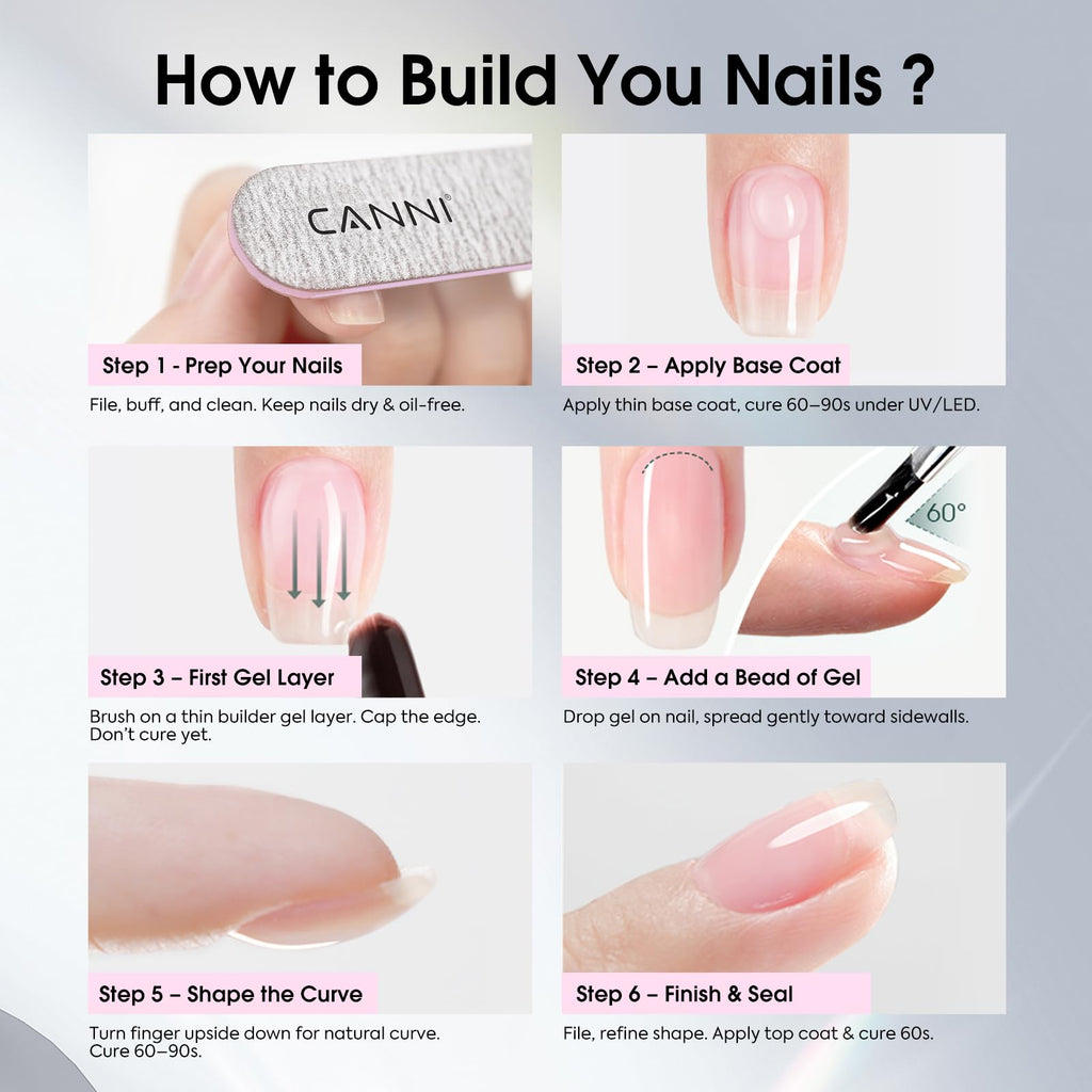 CANNI Quick Builder Nail Gel Set – 6x9ml for Nails Strengthening, Extensions & DIY Home Manicure