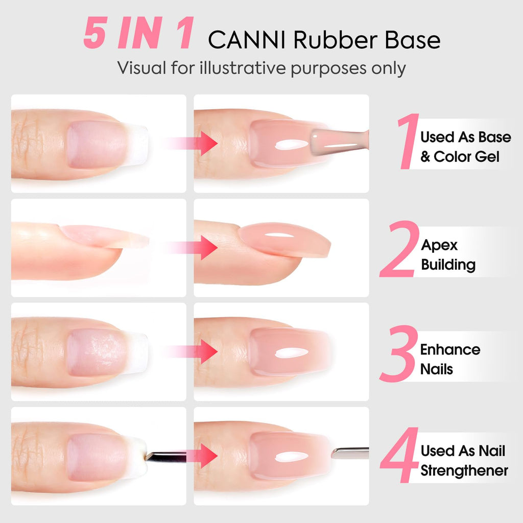 CANNI Rubber Base Gel Nail Polish Set – 6x9ml Transparent Pink Rubber Base for Nails | Soak-Off LED Manicure Kit