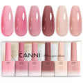 CANNI Rubber Base Gel Nail Polish Set – 6x9ml Transparent Pink Rubber Base for Nails | Soak-Off LED Manicure Kit