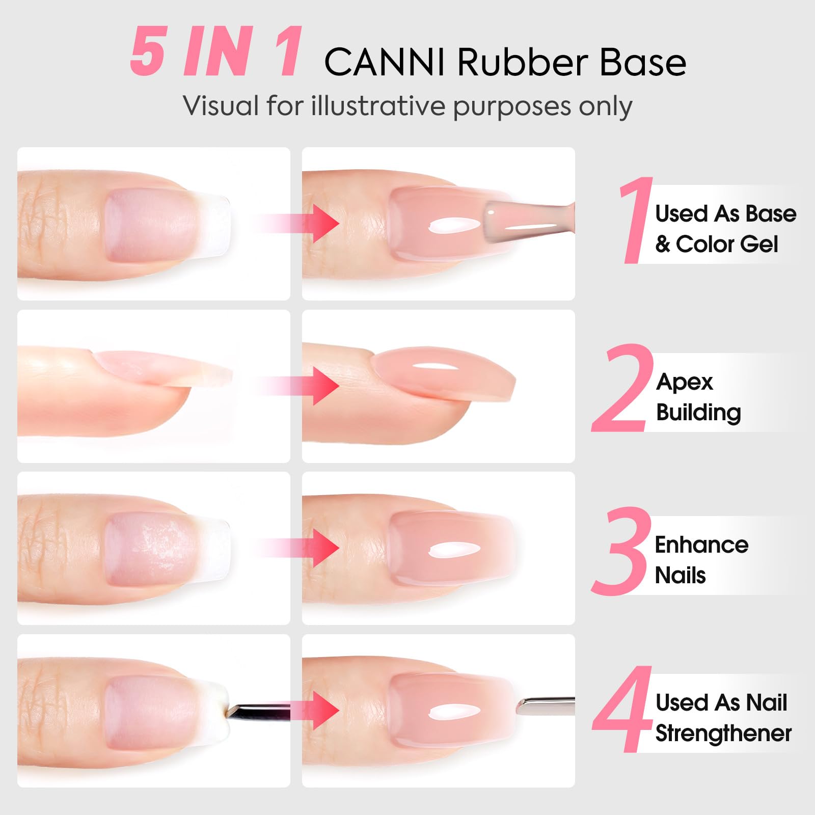 CANNI Rubber Base Gel Nail Polish Set – 6x9ml, Soak-Off, At-Home Salon Kit