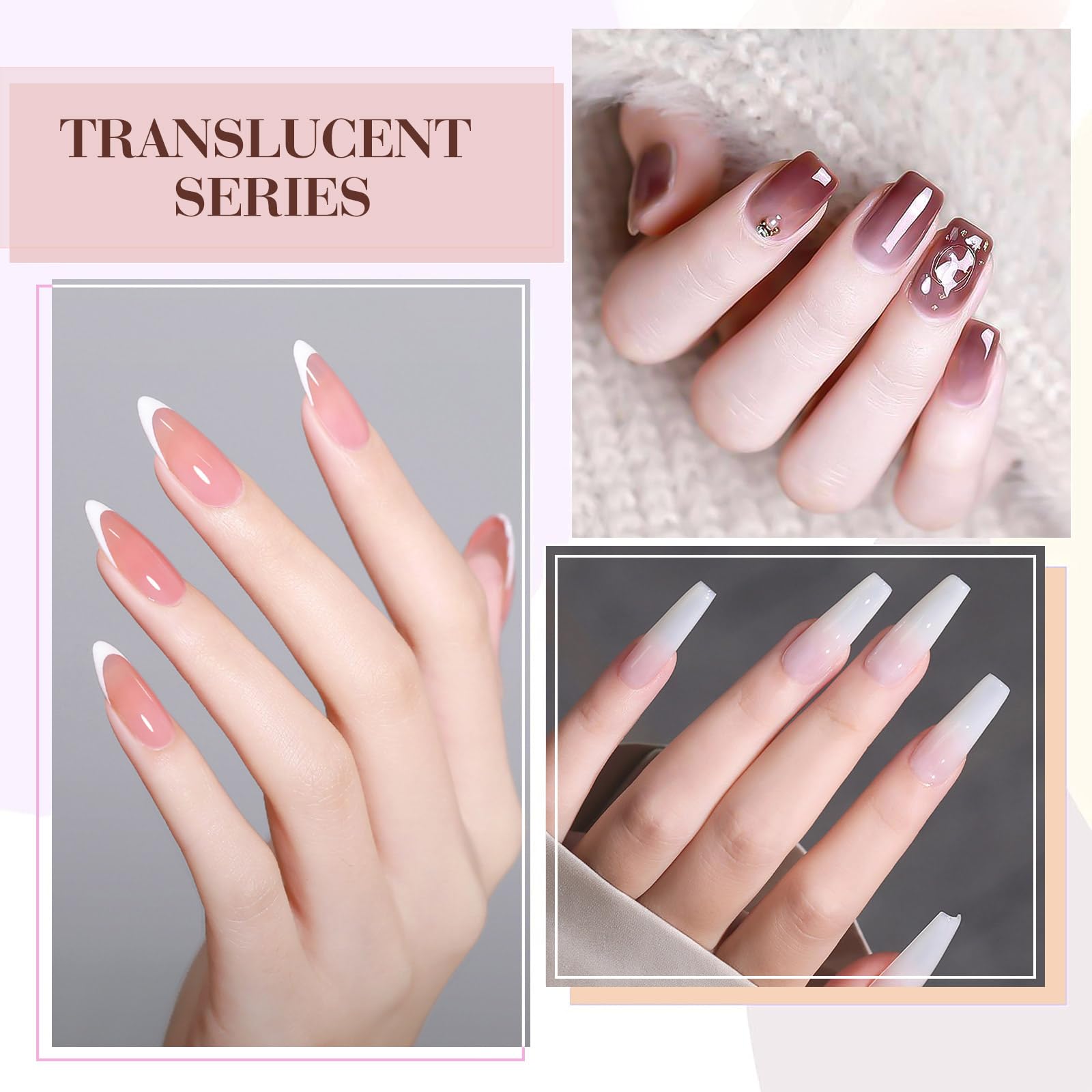 CANNI 9ml Hema-Free Jelly Gel Nail Polish Set – 6Pcs Nude Pink Milky White | Soak-Off LED Manicure Kit